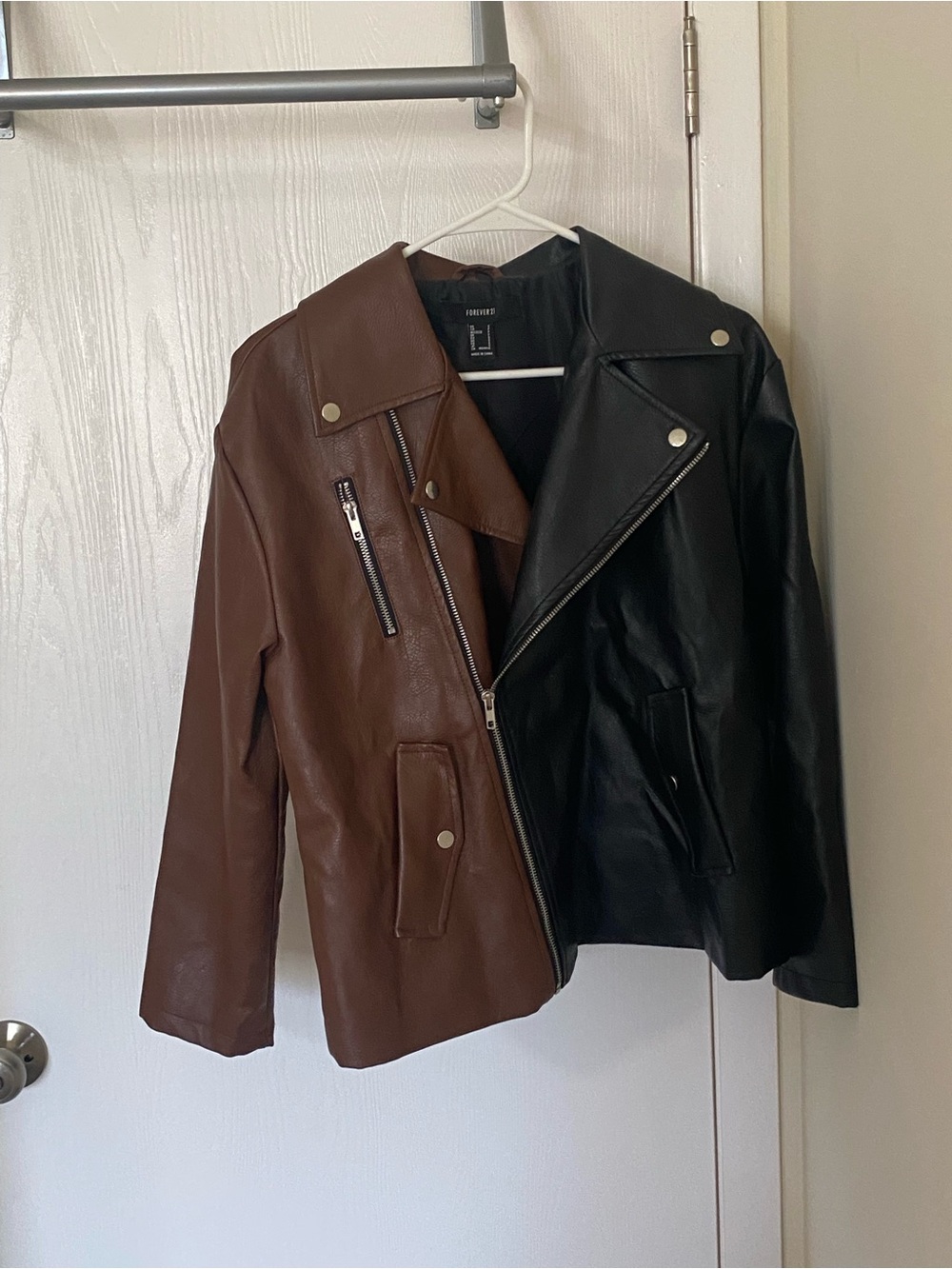 Forever 21 Two-Tone Brown and Black Faux Leather Moto Jacket